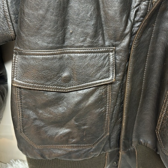 Men's Dark Brown Leather Bomber Jacket - Picture 3 of 12